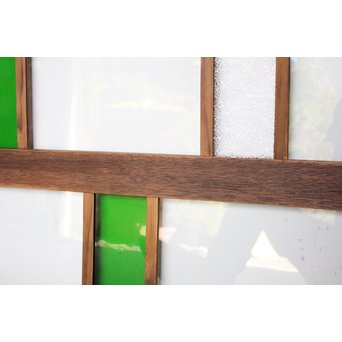 緑色ガラス欄間 2枚1組　R2257 