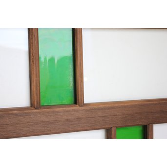 緑色ガラス欄間 2枚1組　R2257 