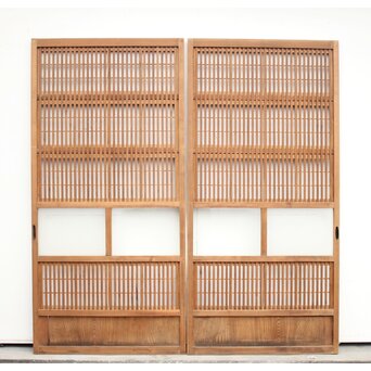 障子枠付 白木絵ガラス格子戸 2枚1組　L913