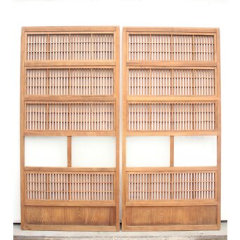 障子枠付 白木絵ガラス格子戸 2枚1組　L913 ウラ　障子枠あります