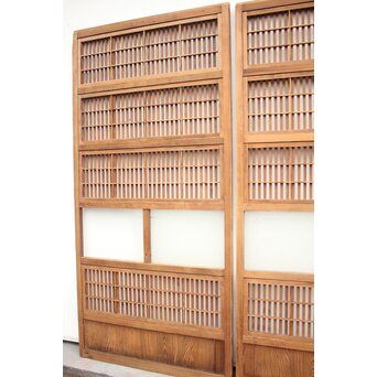 障子枠付 白木絵ガラス格子戸 2枚1組　L913 