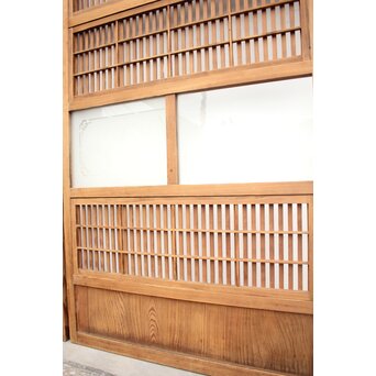 障子枠付 白木絵ガラス格子戸 2枚1組　L913 