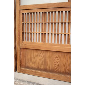 障子枠付 白木絵ガラス格子戸 2枚1組　L913 