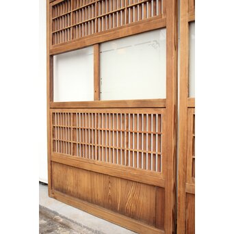 障子枠付 白木絵ガラス格子戸 2枚1組　L913 