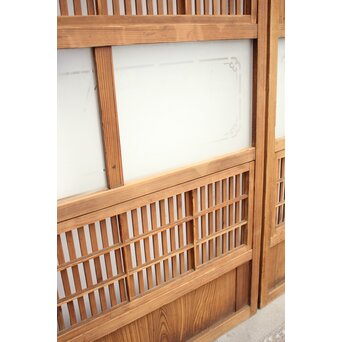 障子枠付 白木絵ガラス格子戸 2枚1組　L913 