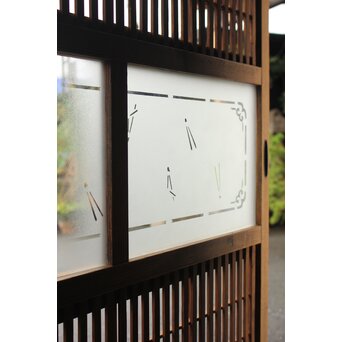 障子枠付 白木絵ガラス格子戸 2枚1組　L913 
