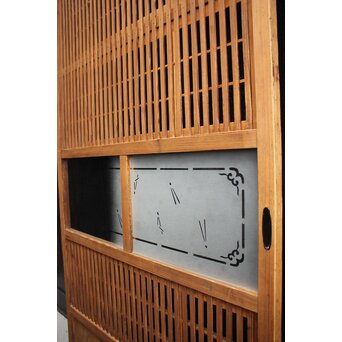 障子枠付 白木絵ガラス格子戸 2枚1組　L913 松葉ですね