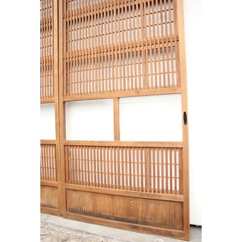 障子枠付 白木絵ガラス格子戸 2枚1組　L913 