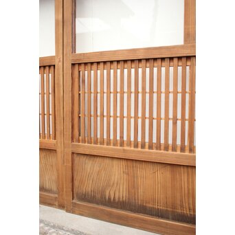 障子枠付 白木絵ガラス格子戸 2枚1組　L913 