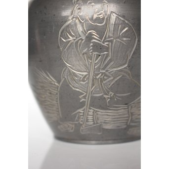 市川銕琅/鉄琅 漢詩彫錫茶入/茶壺　M022 