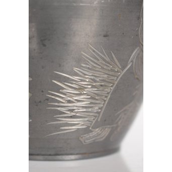 市川銕琅/鉄琅 漢詩彫錫茶入/茶壺　M022 