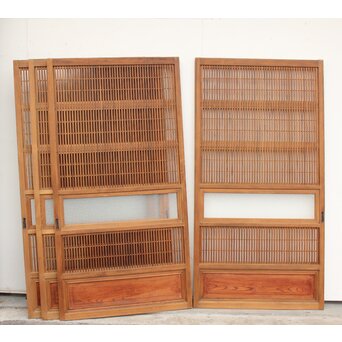 腰板欅 障子枠付 白木格子戸 4枚1組　L918