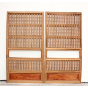 腰板欅 障子枠付 白木格子戸 4枚1組　L918 