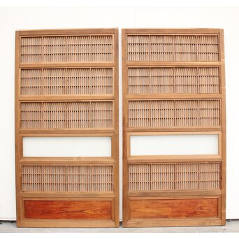 腰板欅 障子枠付 白木格子戸 4枚1組　L918 