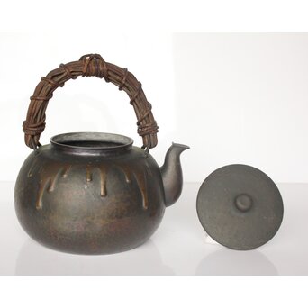 玉川堂 鎚起銅製 甕垂文湯沸/銅瓶 アケビ蔓弦　M042 