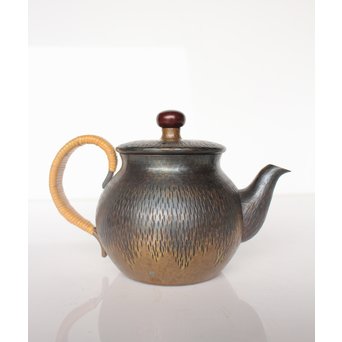 玉川堂 鎚起銅製 壷形ござ目藤編横手急須　M043 