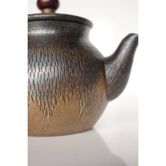 玉川堂 鎚起銅製 壷形ござ目藤編横手急須　M043 