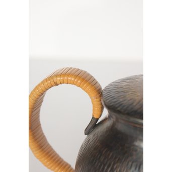 玉川堂 鎚起銅製 壷形ござ目藤編横手急須　M043 