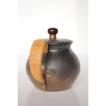 玉川堂 鎚起銅製 壷形ござ目藤編横手急須　M043 