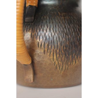 玉川堂 鎚起銅製 壷形ござ目藤編横手急須　M043 