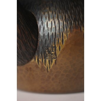 玉川堂 鎚起銅製 壷形ござ目藤編横手急須　M043 