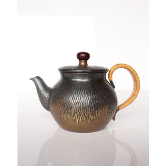玉川堂 鎚起銅製 壷形ござ目藤編横手急須　M043