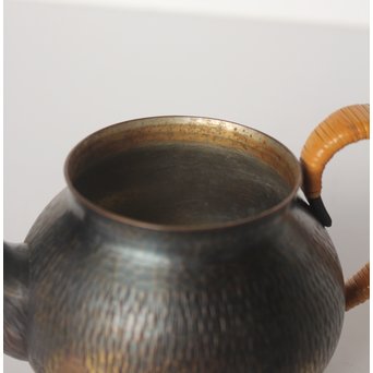 玉川堂 鎚起銅製 壷形ござ目藤編横手急須　M043 