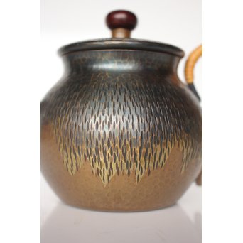 玉川堂 鎚起銅製 壷形ござ目藤編横手急須　M043 