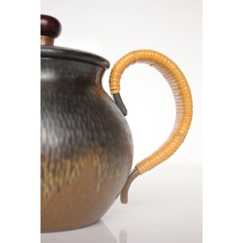 玉川堂 鎚起銅製 壷形ござ目藤編横手急須　M043 
