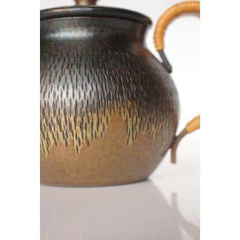 玉川堂 鎚起銅製 壷形ござ目藤編横手急須　M043 