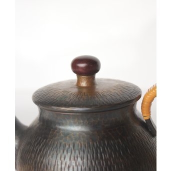 玉川堂 鎚起銅製 壷形ござ目藤編横手急須　M043 