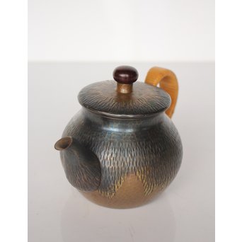玉川堂 鎚起銅製 壷形ござ目藤編横手急須　M043 