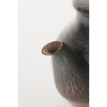 玉川堂 鎚起銅製 壷形ござ目藤編横手急須　M043 