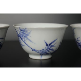 初代 三浦竹泉 青華漢詩竹図 茶器 茶瓶 急須　P033 