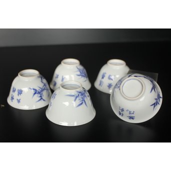 初代 三浦竹泉 青華漢詩竹図 茶器 茶瓶 急須　P033 