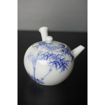 初代 三浦竹泉 青華漢詩竹図 茶器 茶瓶 急須　P033 