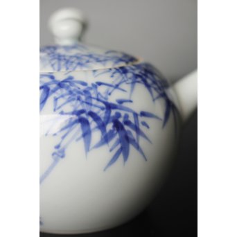 初代 三浦竹泉 青華漢詩竹図 茶器 茶瓶 急須　P033 