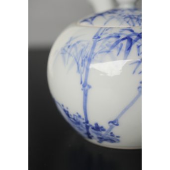 初代 三浦竹泉 青華漢詩竹図 茶器 茶瓶 急須　P033 