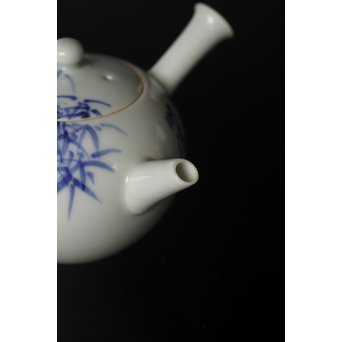 初代 三浦竹泉 青華漢詩竹図 茶器 茶瓶 急須　P033 