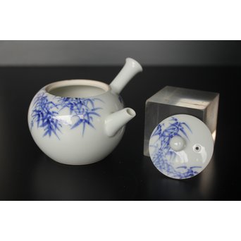 初代 三浦竹泉 青華漢詩竹図 茶器 茶瓶 急須　P033 