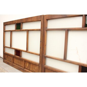 プレスと色ガラスの小型ガラス戸/窓 2枚1組　GD1161 