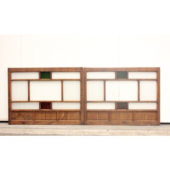 プレスと色ガラスの小型ガラス戸/窓 2枚1組　GD1161