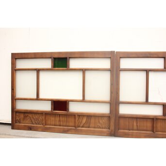 プレスと色ガラスの小型ガラス戸/窓 2枚1組　GD1161 