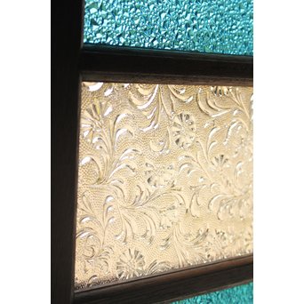 稀少 大判ダイア水色ガラスの明り取り/欄間 2枚1組　R2304 