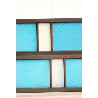 稀少 大判ダイア水色ガラスの明り取り/欄間 2枚1組　R2304 