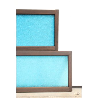 稀少 大判ダイア水色ガラスの明り取り/欄間 2枚1組　R2304 