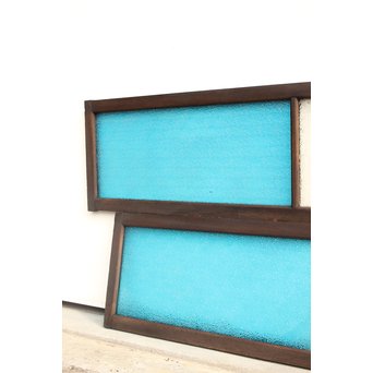 稀少 大判ダイア水色ガラスの明り取り/欄間 2枚1組　R2304 