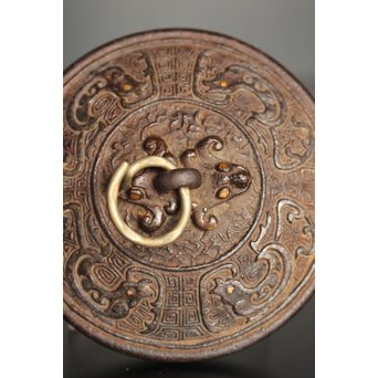 金龍堂大國/大国造 特別底款 日ノ丸形象嵌入饕餮紋鉄瓶　M047 