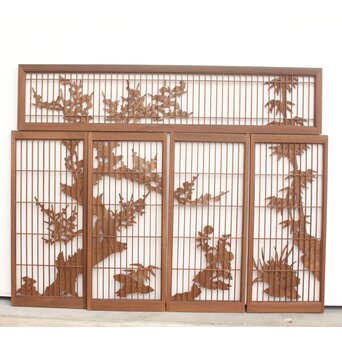 神代杉と神代欅の書院欄間 5枚1組　R2306Y 