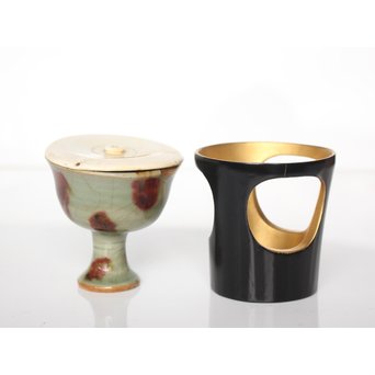 表千家即中斎 二重共箱 龍泉窯飛青磁 馬上杯茶入【法外】　P038 